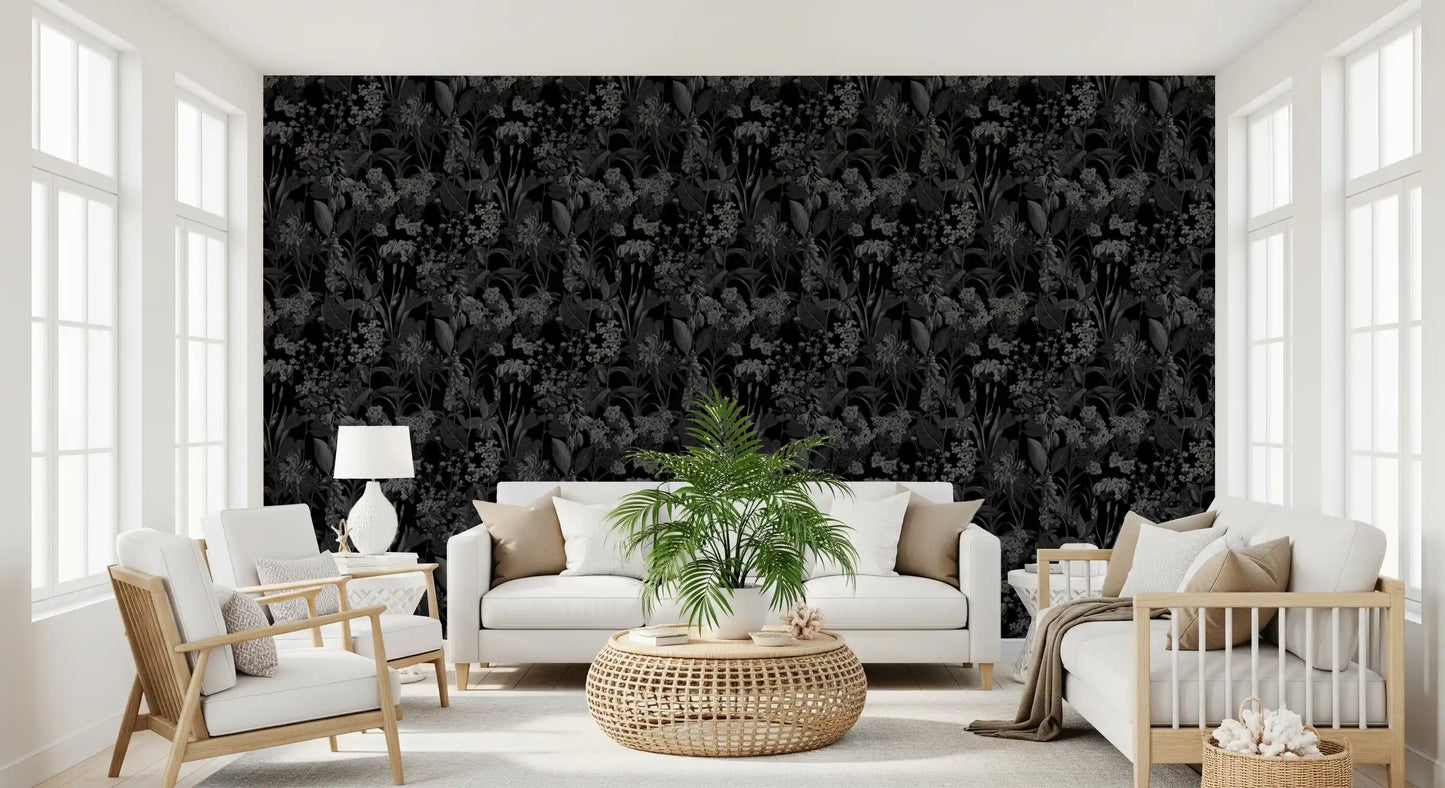 Enchanted Monochrome Garden Wallpaper⁠