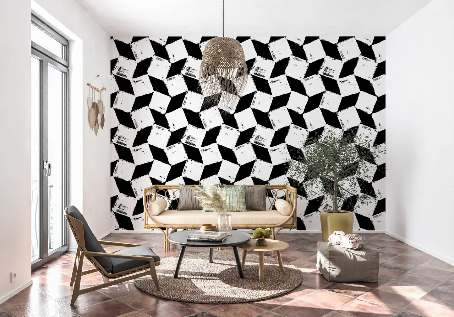 Abstract Painted Grid Monochrome Wallpaper⁠