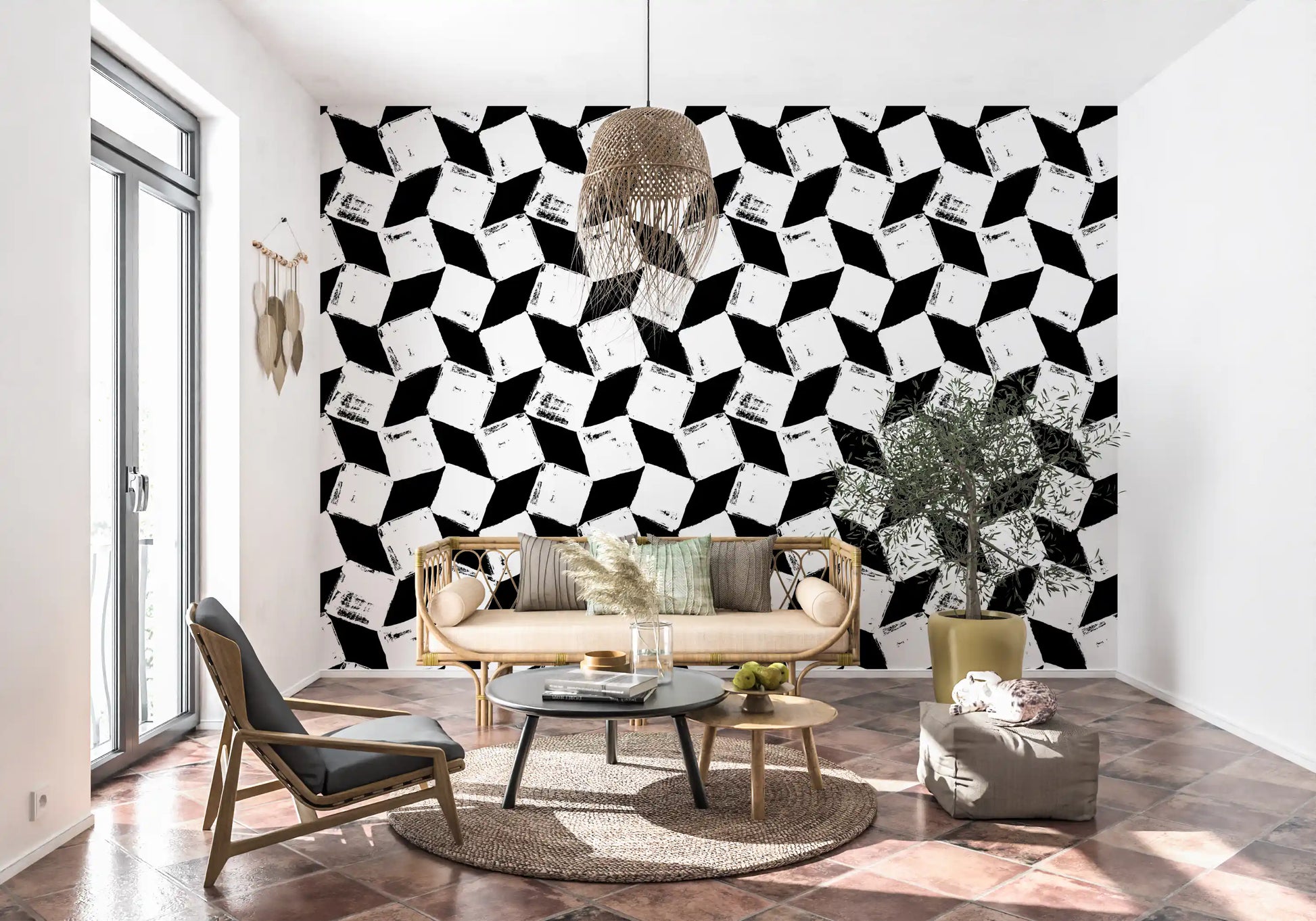 Abstract Painted Grid Monochrome Wallpaper⁠