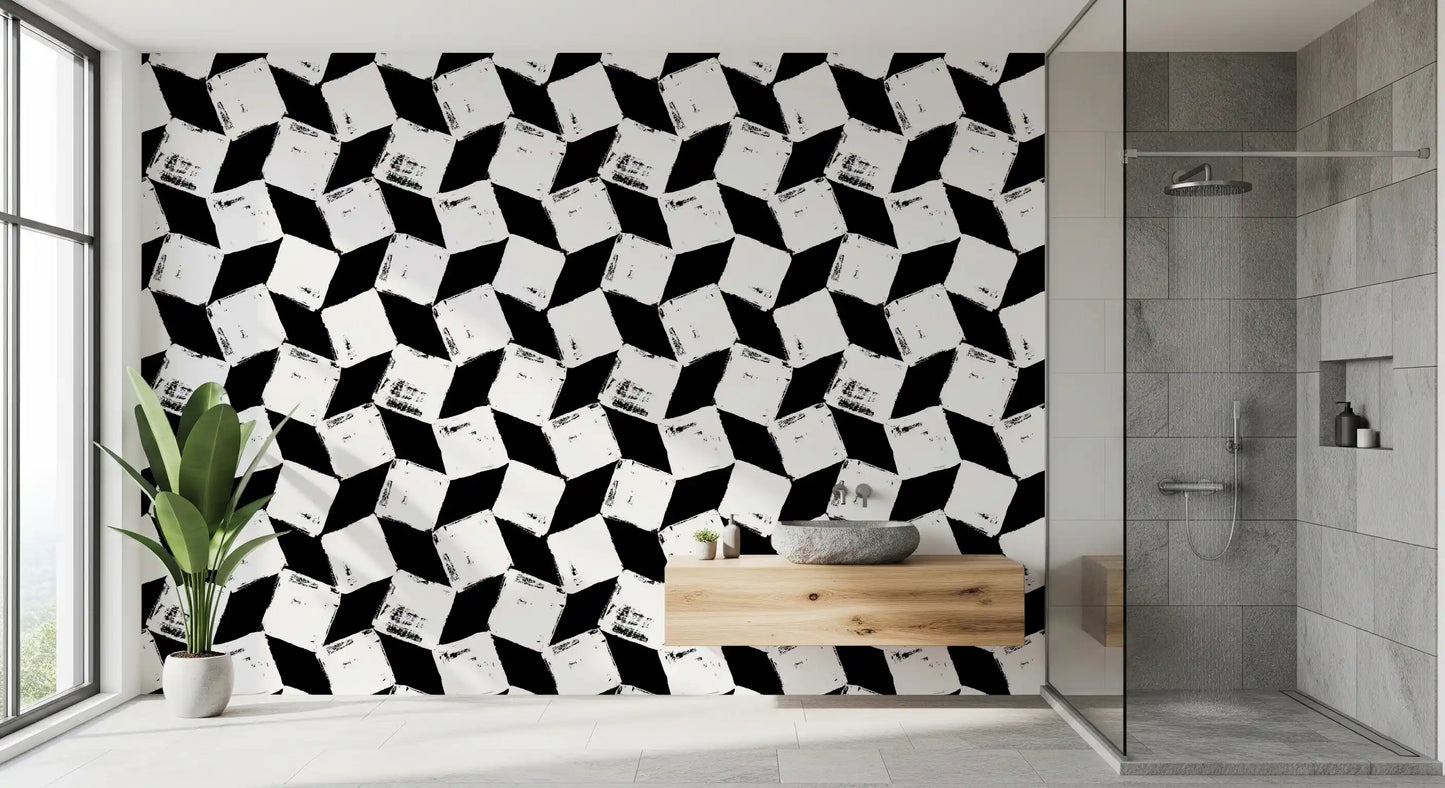 Abstract Painted Grid Monochrome Wallpaper⁠