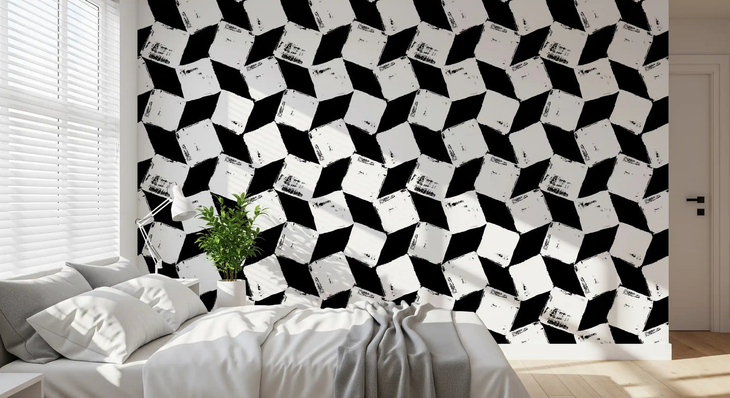 Abstract Painted Grid Monochrome Wallpaper⁠