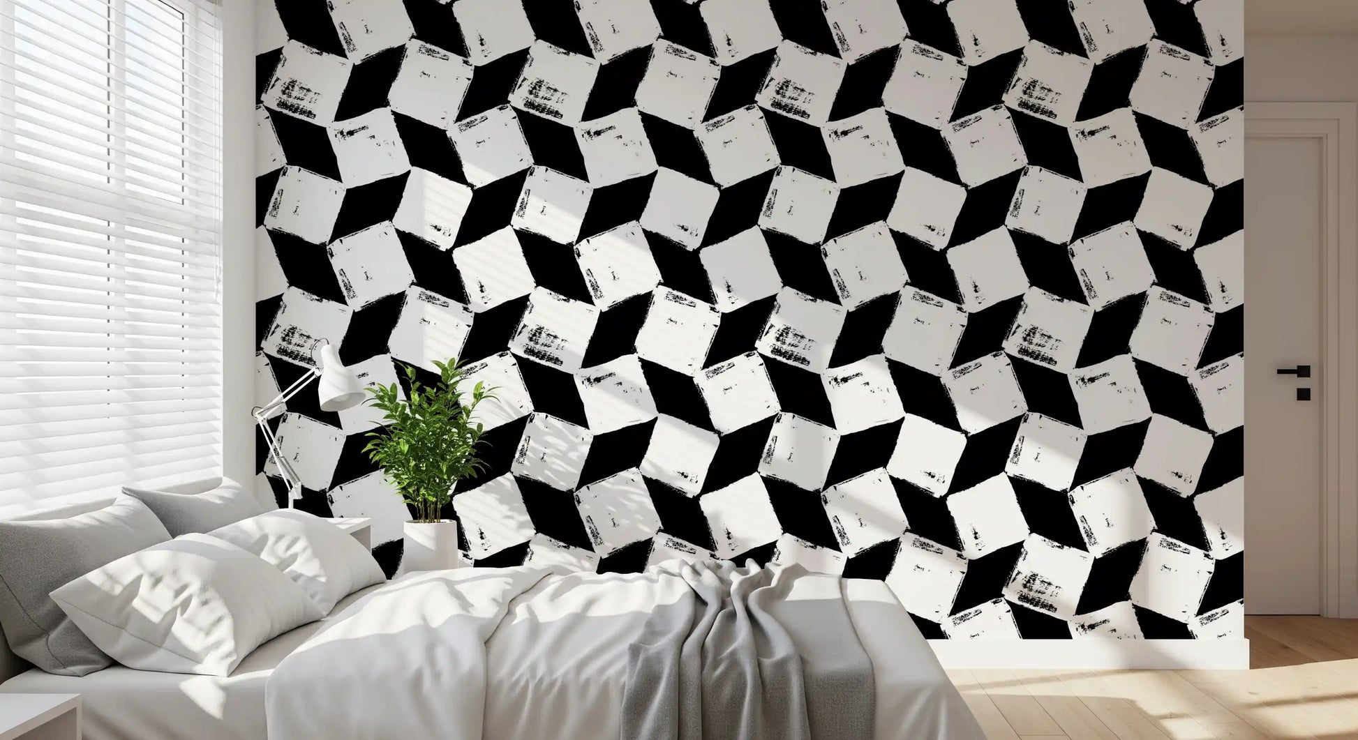 Abstract Painted Grid Monochrome Wallpaper⁠