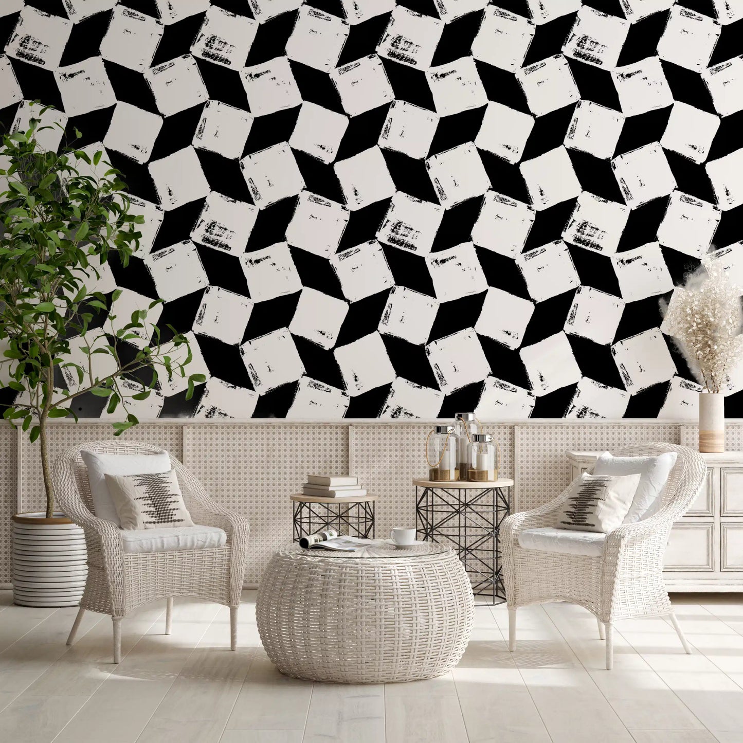 Abstract Painted Grid Monochrome Wallpaper⁠