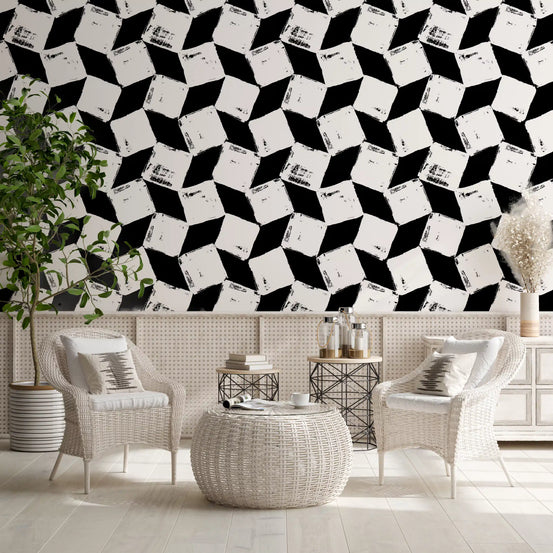 Abstract Painted Grid Monochrome Wallpaper⁠