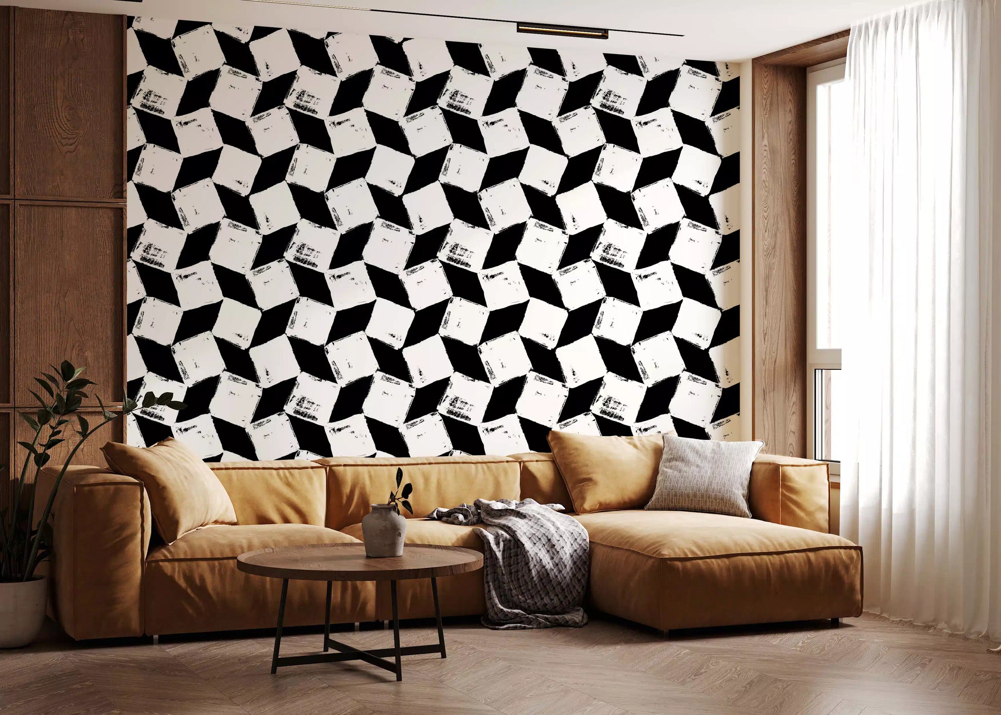 Abstract Painted Grid Monochrome Wallpaper⁠