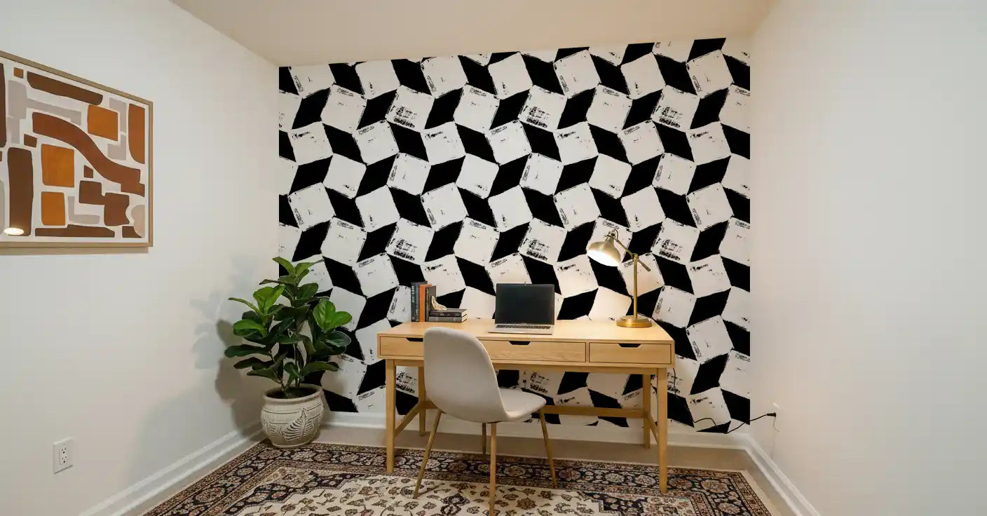 Abstract Painted Grid Monochrome Wallpaper⁠