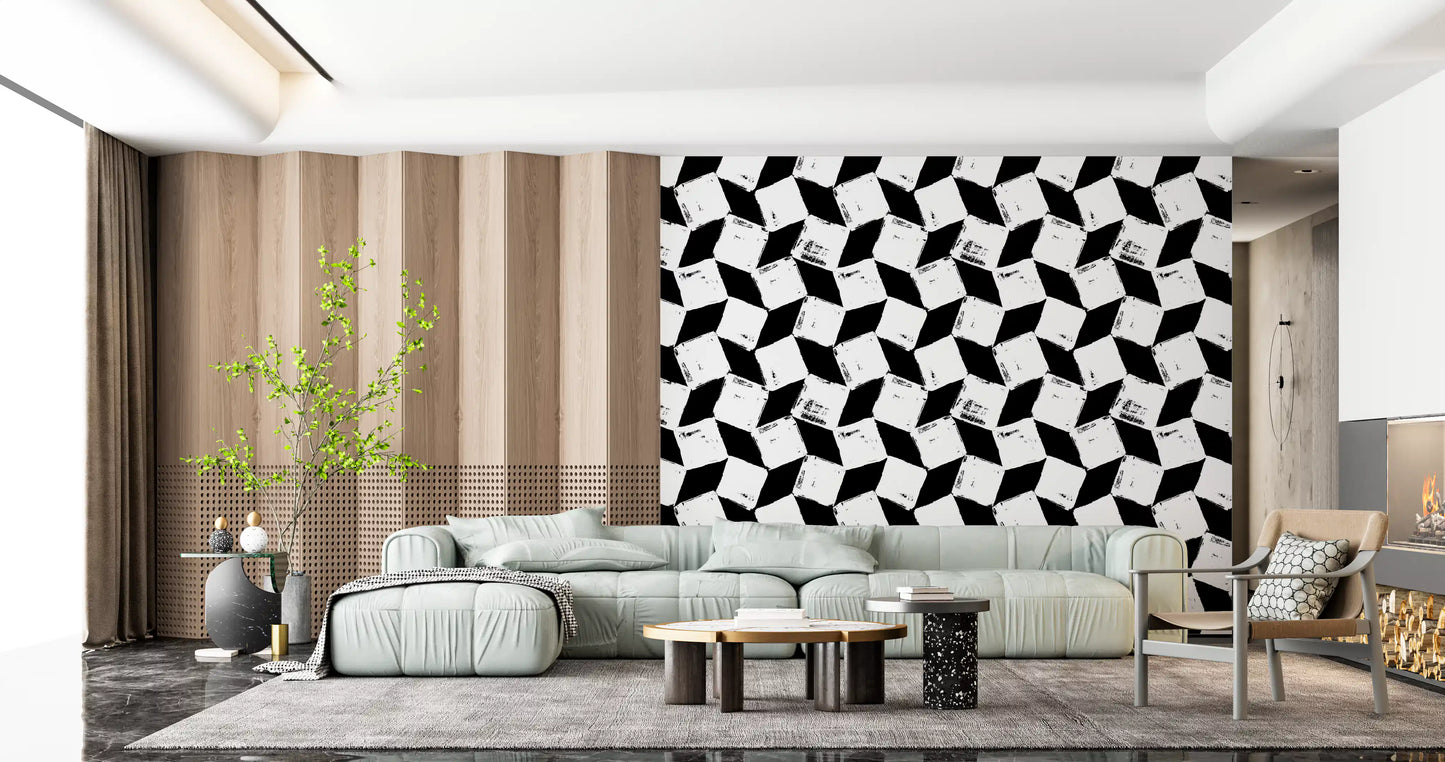 Abstract Painted Grid Monochrome Wallpaper⁠