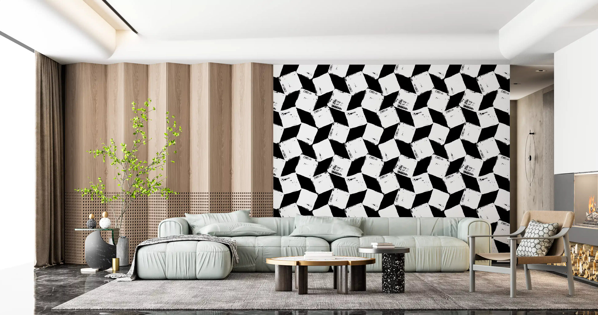Abstract Painted Grid Monochrome Wallpaper⁠