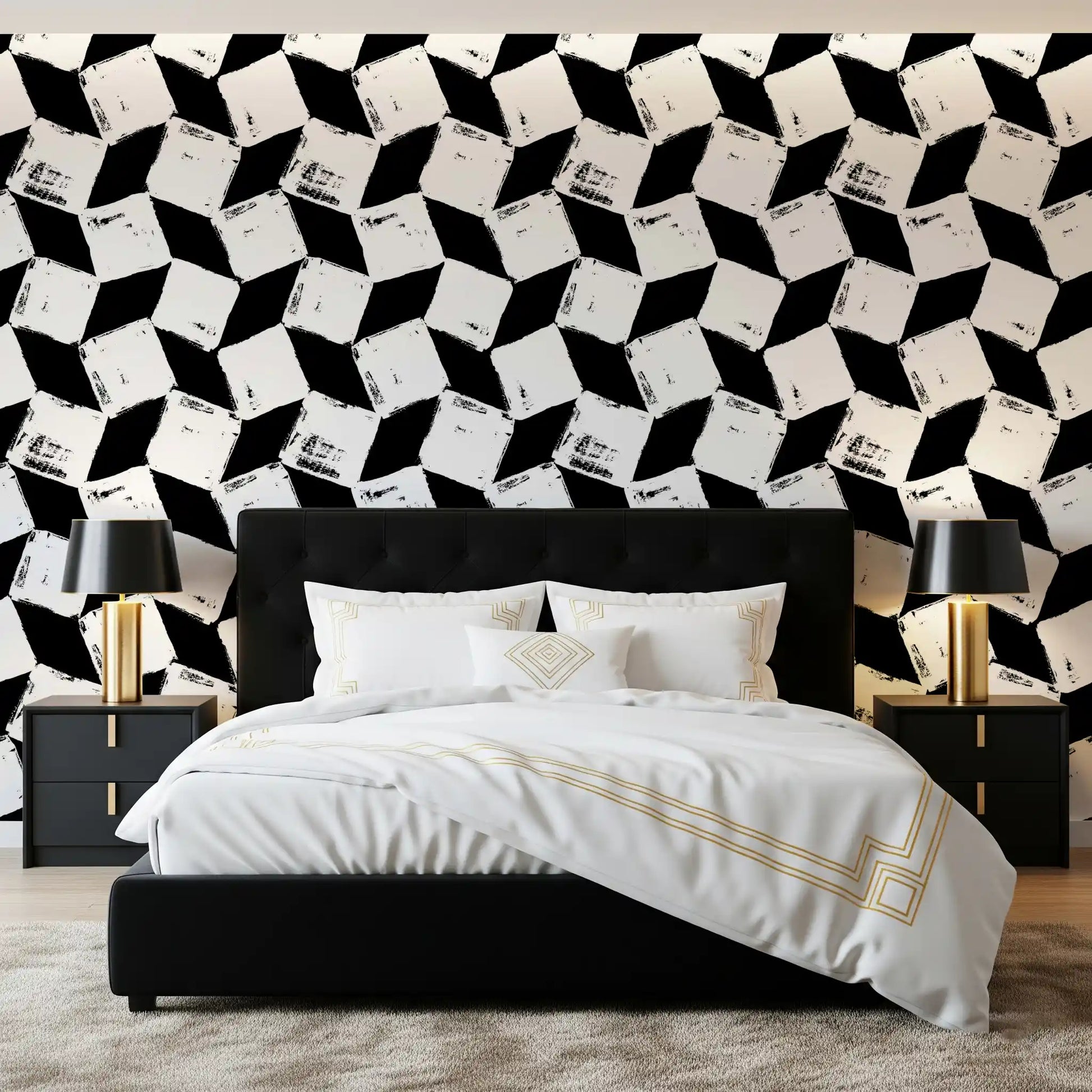 Abstract Painted Grid Monochrome Wallpaper⁠