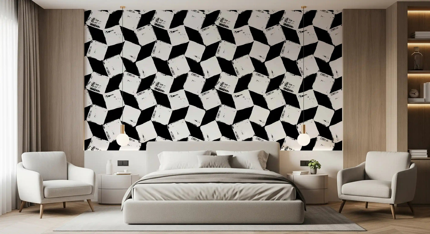 Abstract Painted Grid Monochrome Wallpaper⁠