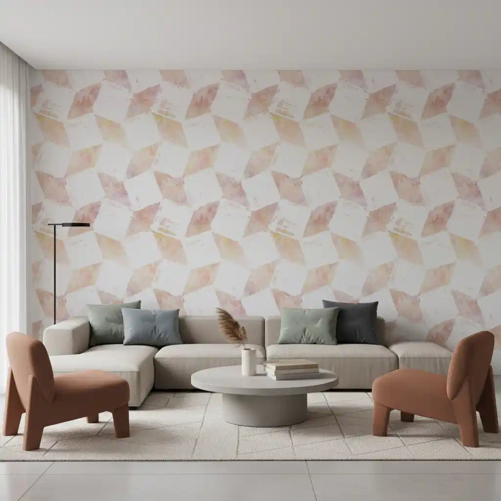 Layered Peach Geometric Blocks Wallpaper⁠