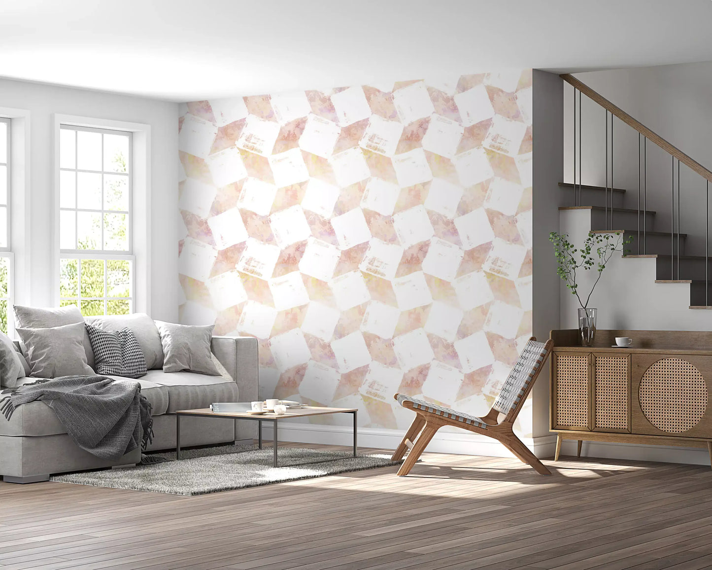 Layered Peach Geometric Blocks Wallpaper⁠