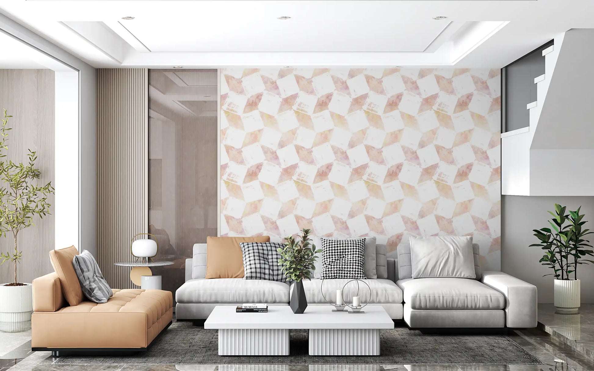 Layered Peach Geometric Blocks Wallpaper⁠