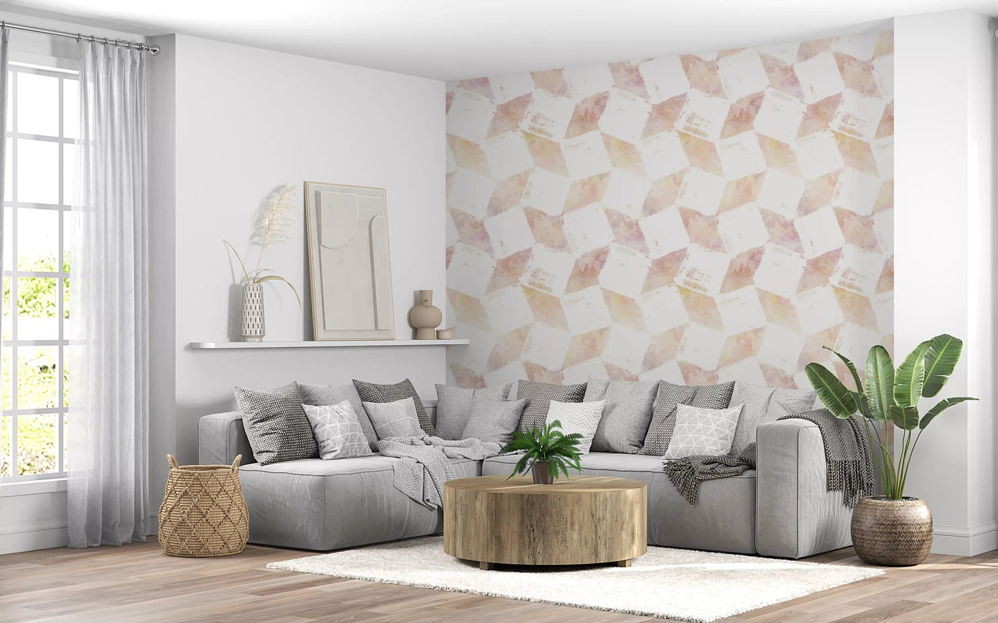 Layered Peach Geometric Blocks Wallpaper⁠