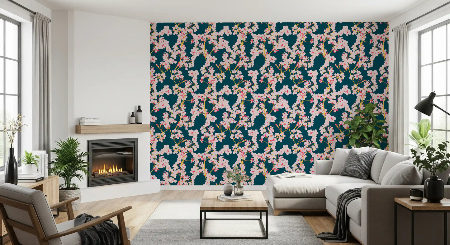 Midnight Cherry Blossom Trails Wallpaper⁠