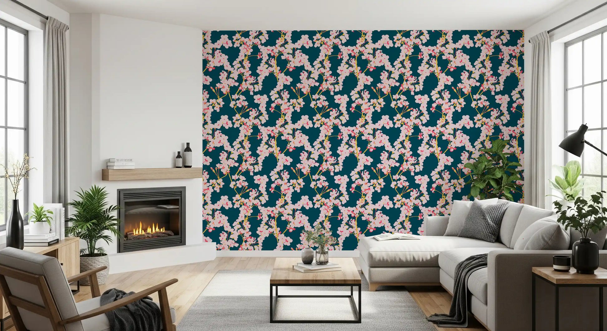 Midnight Cherry Blossom Trails Wallpaper⁠