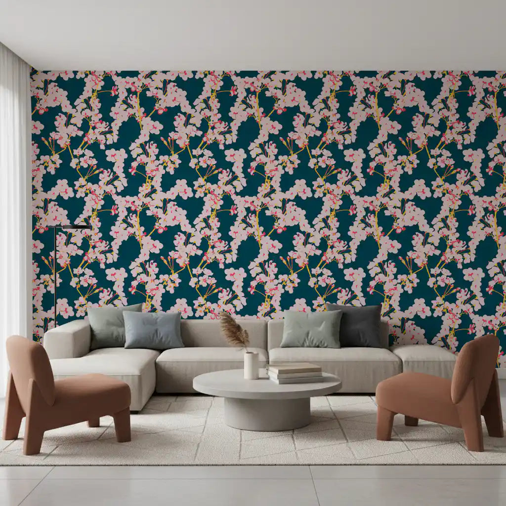 Midnight Cherry Blossom Trails Wallpaper⁠