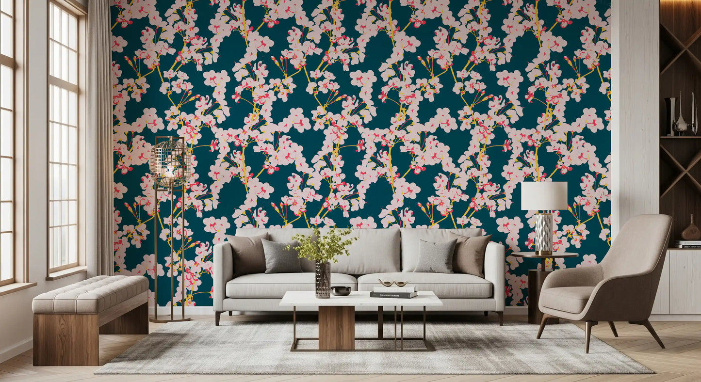 Midnight Cherry Blossom Trails Wallpaper⁠
