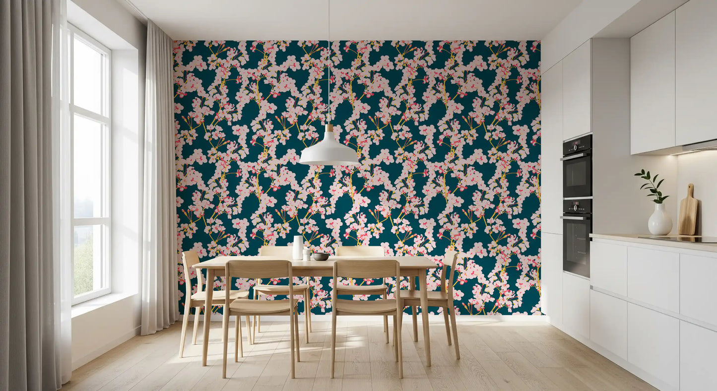 Midnight Cherry Blossom Trails Wallpaper⁠