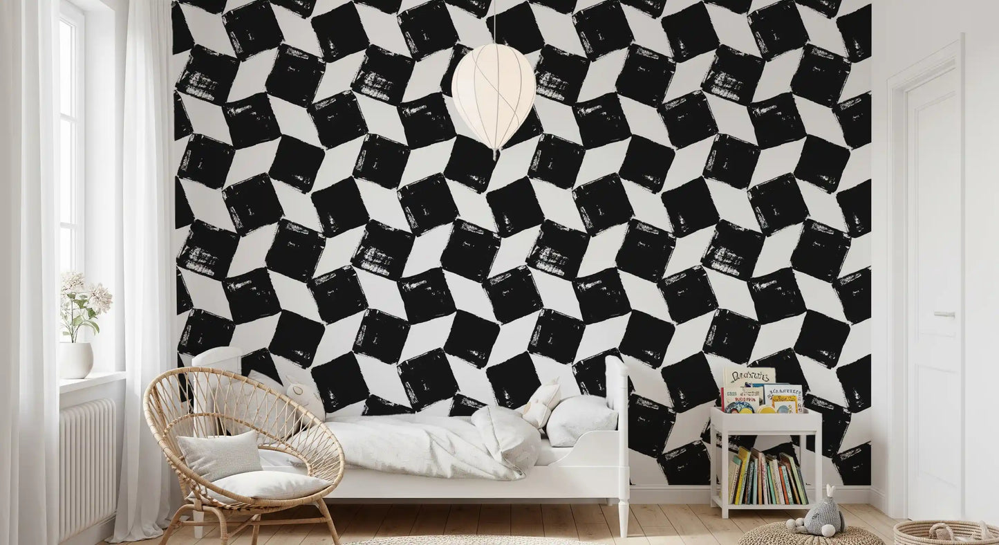 Monochrome Square Brushwork Wallpaper⁠