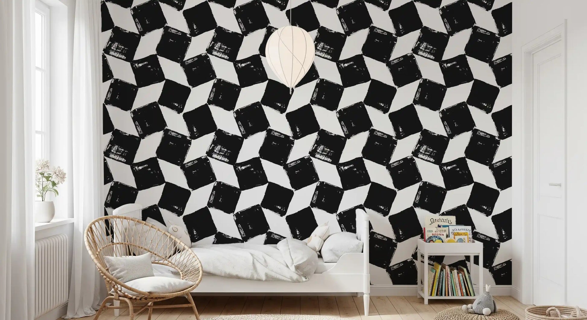 Monochrome Square Brushwork Wallpaper⁠