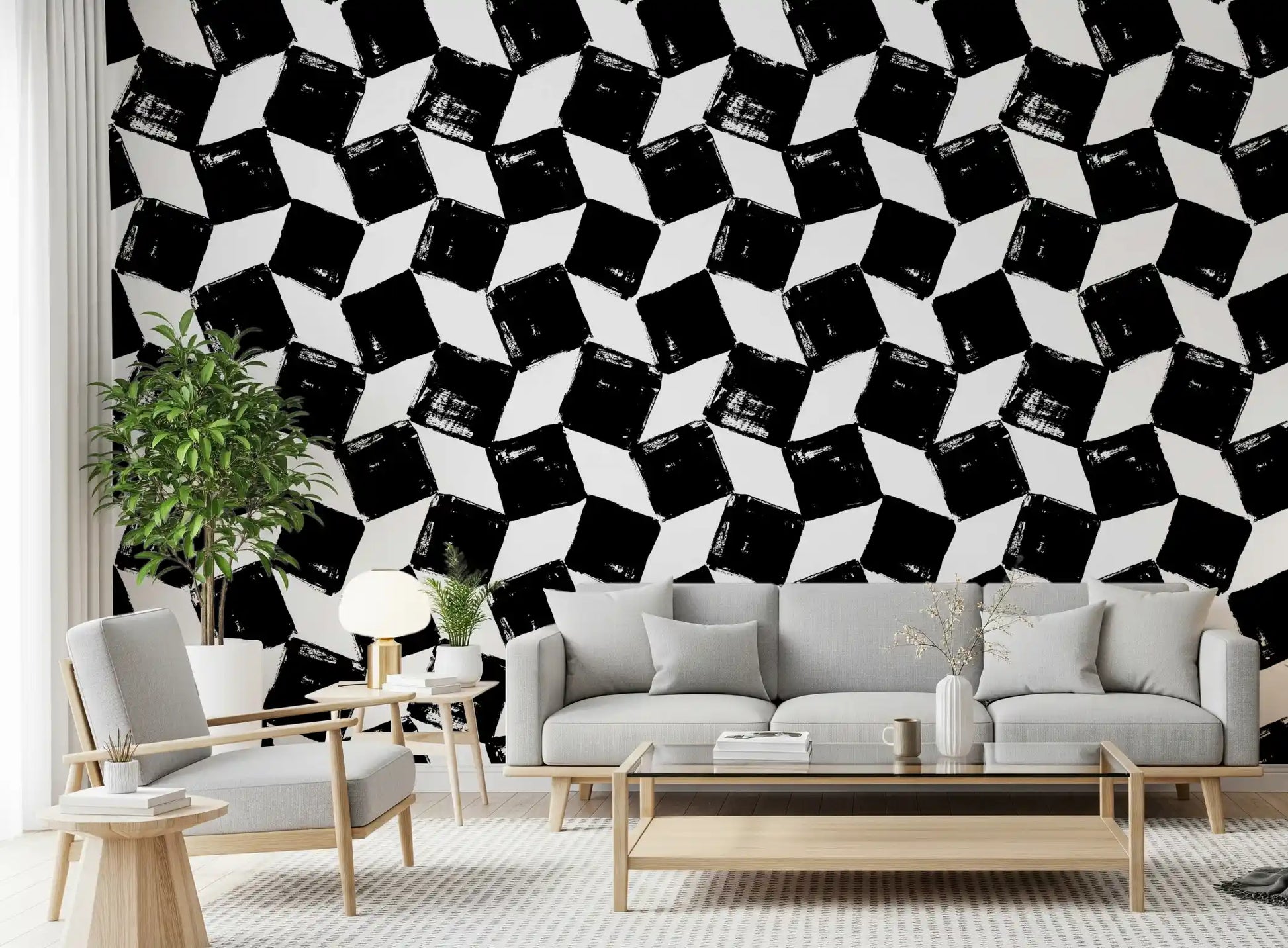 Monochrome Square Brushwork Wallpaper⁠