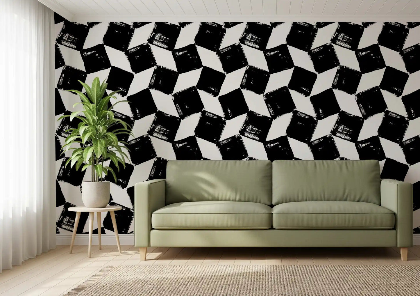 Monochrome Square Brushwork Wallpaper⁠