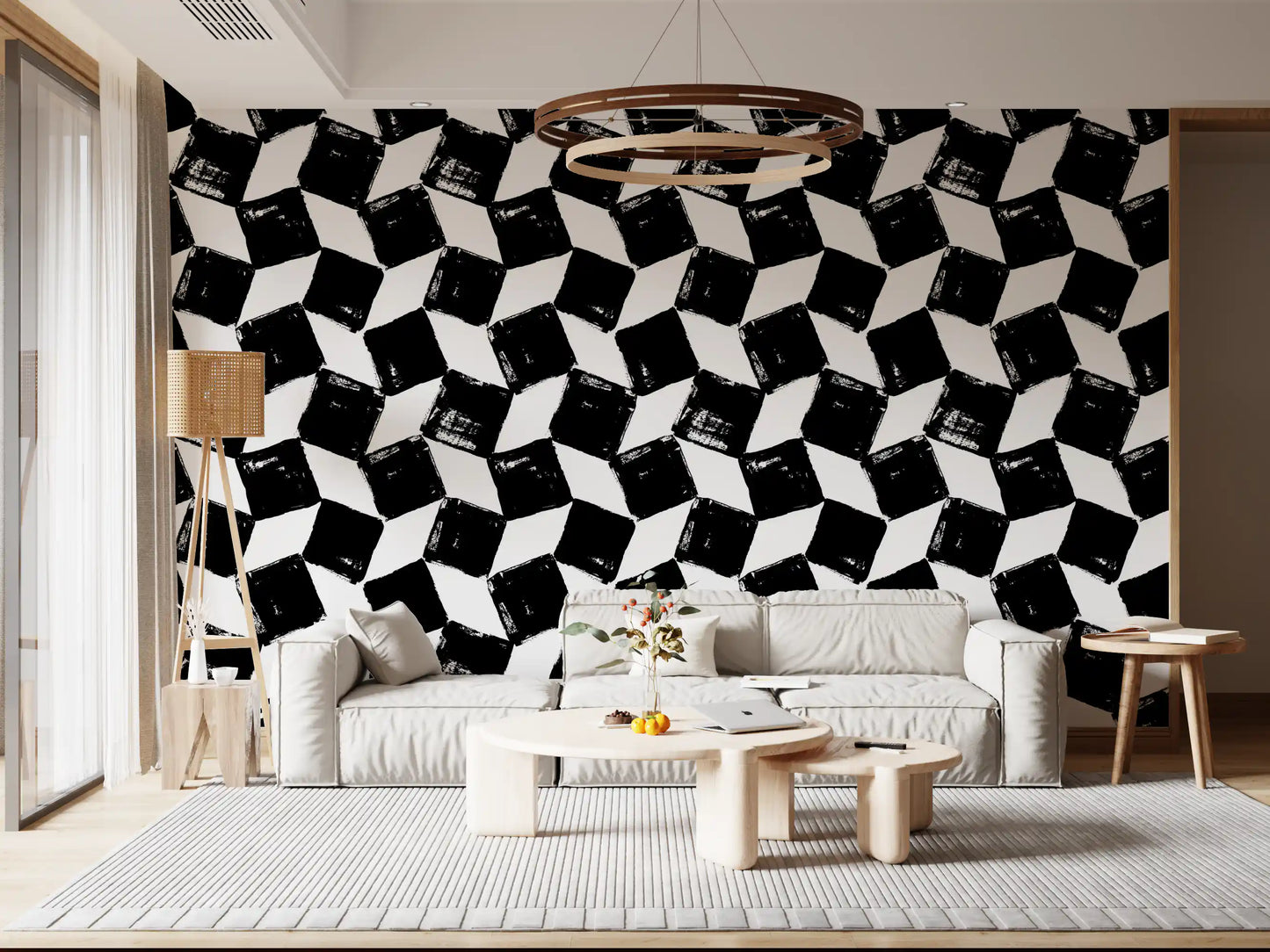 Monochrome Square Brushwork Wallpaper⁠