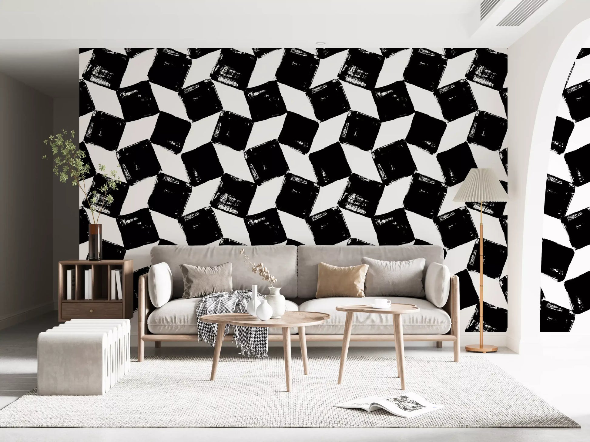 Monochrome Square Brushwork Wallpaper⁠