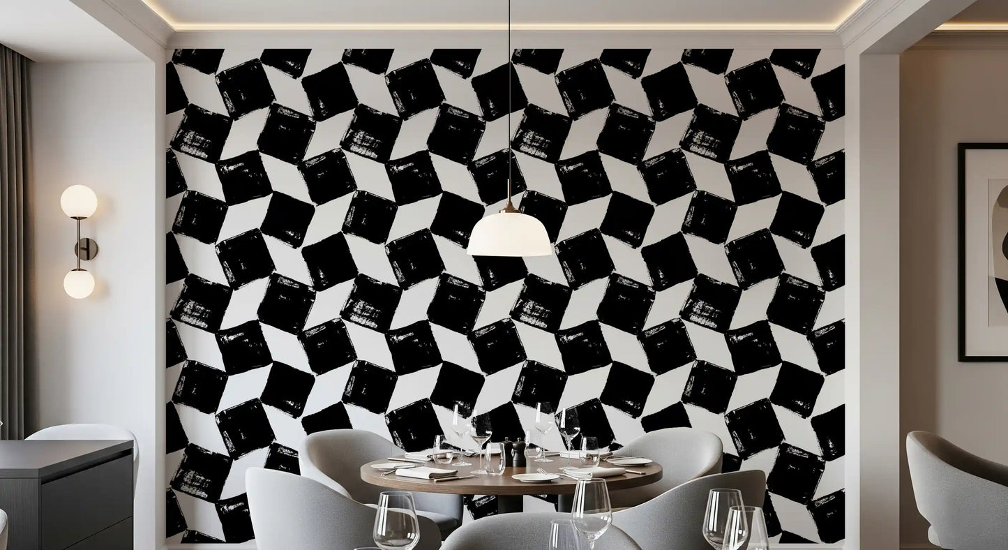 Monochrome Square Brushwork Wallpaper⁠
