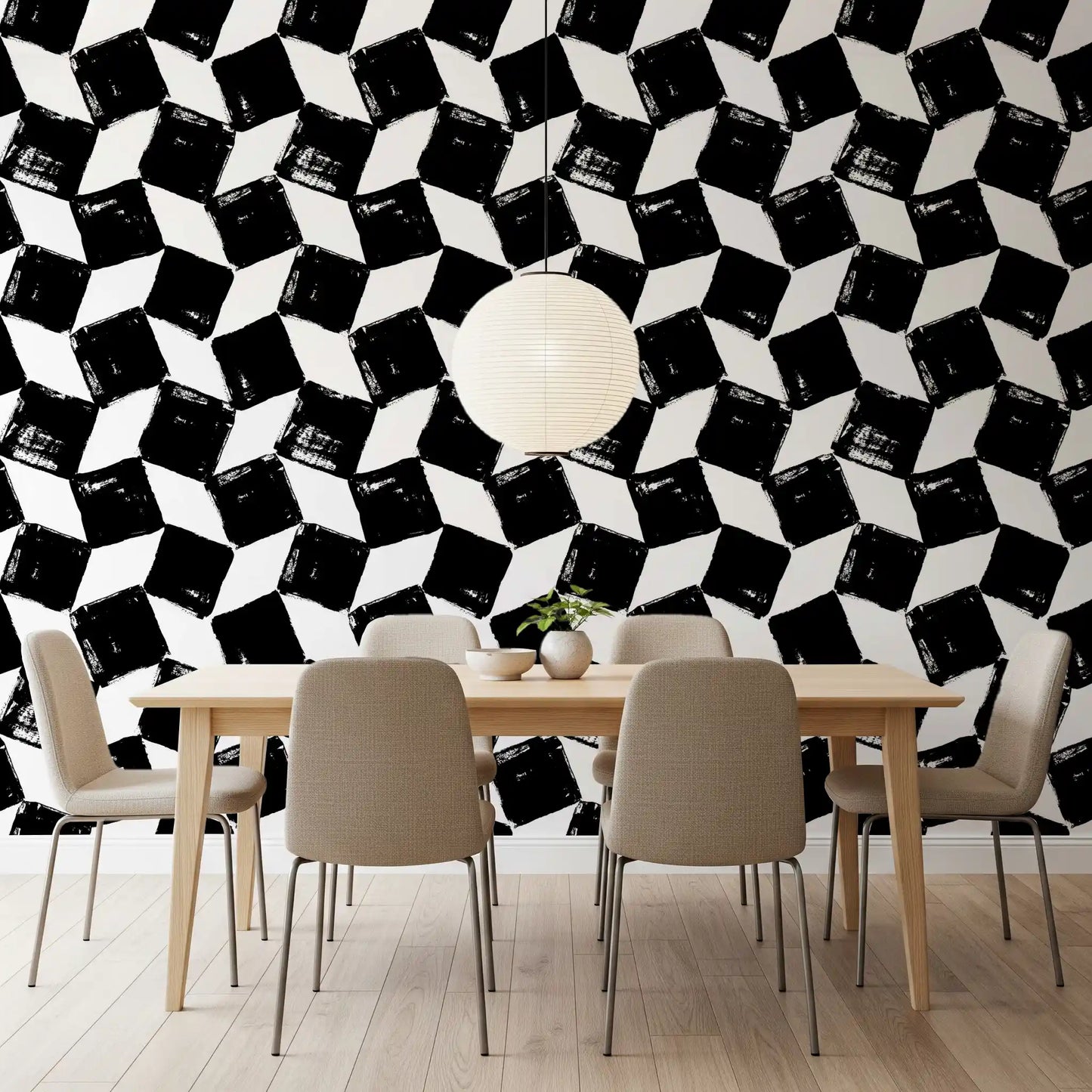 Monochrome Square Brushwork Wallpaper⁠