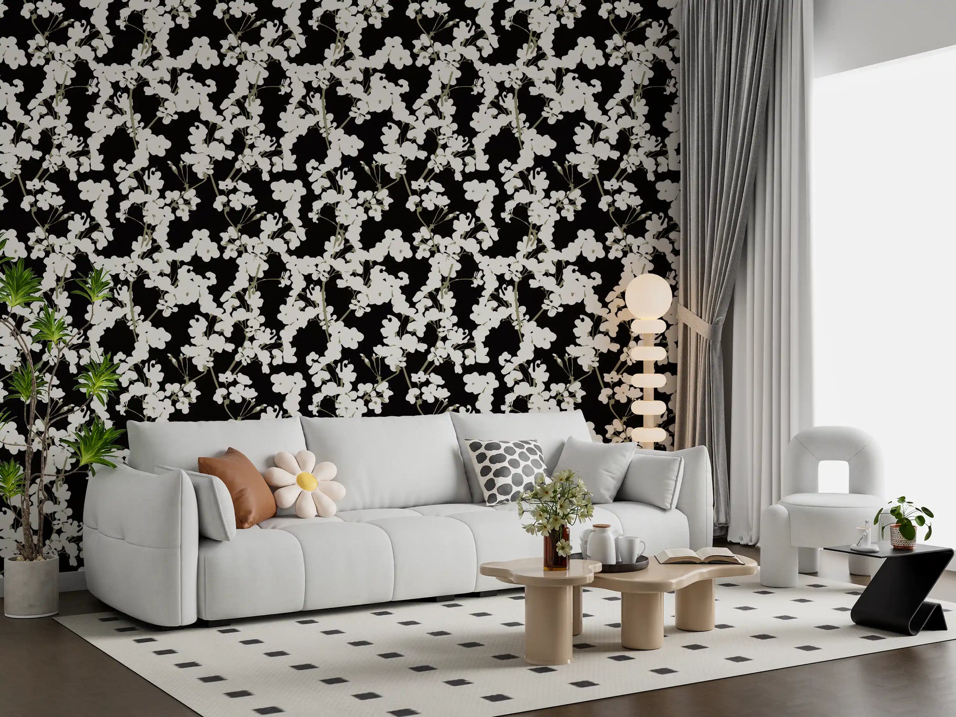 Abstract Cream Branch Pattern Wallpaper⁠