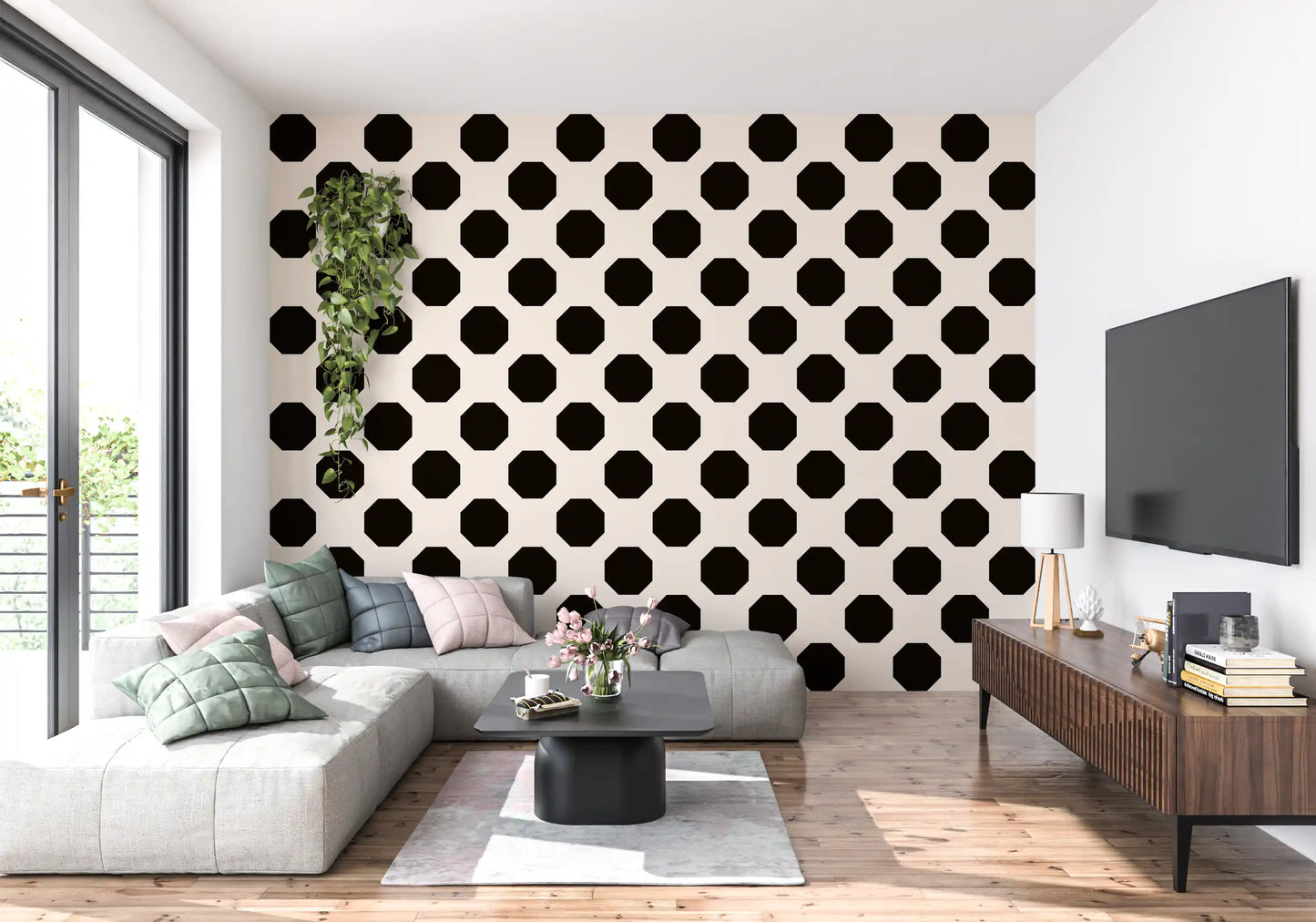 Minimalist Black Octagon Grid Wallpaper⁠