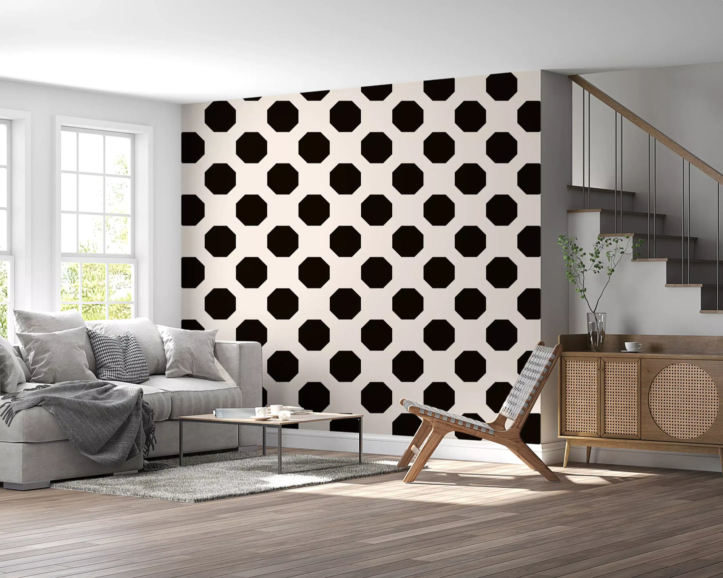 Minimalist Black Octagon Grid Wallpaper⁠