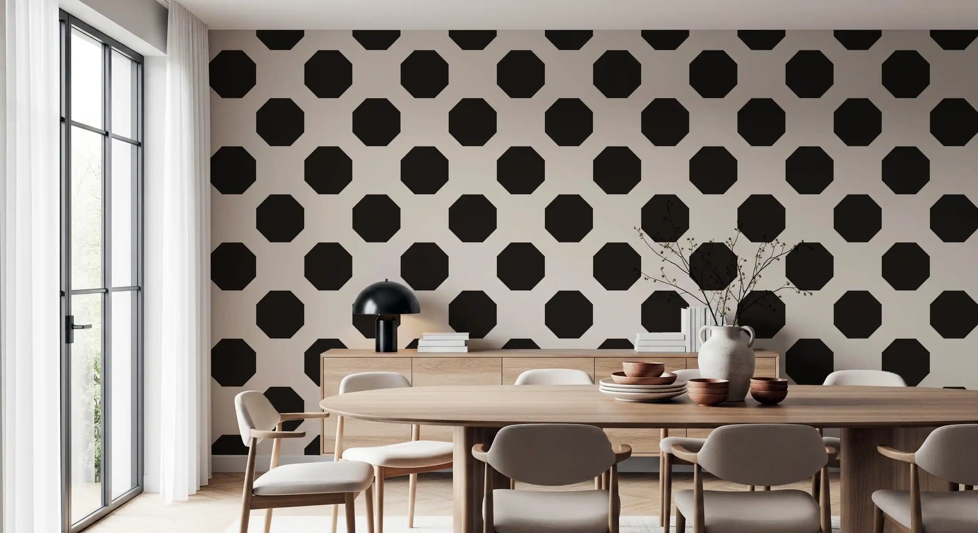 Minimalist Black Octagon Grid Wallpaper⁠