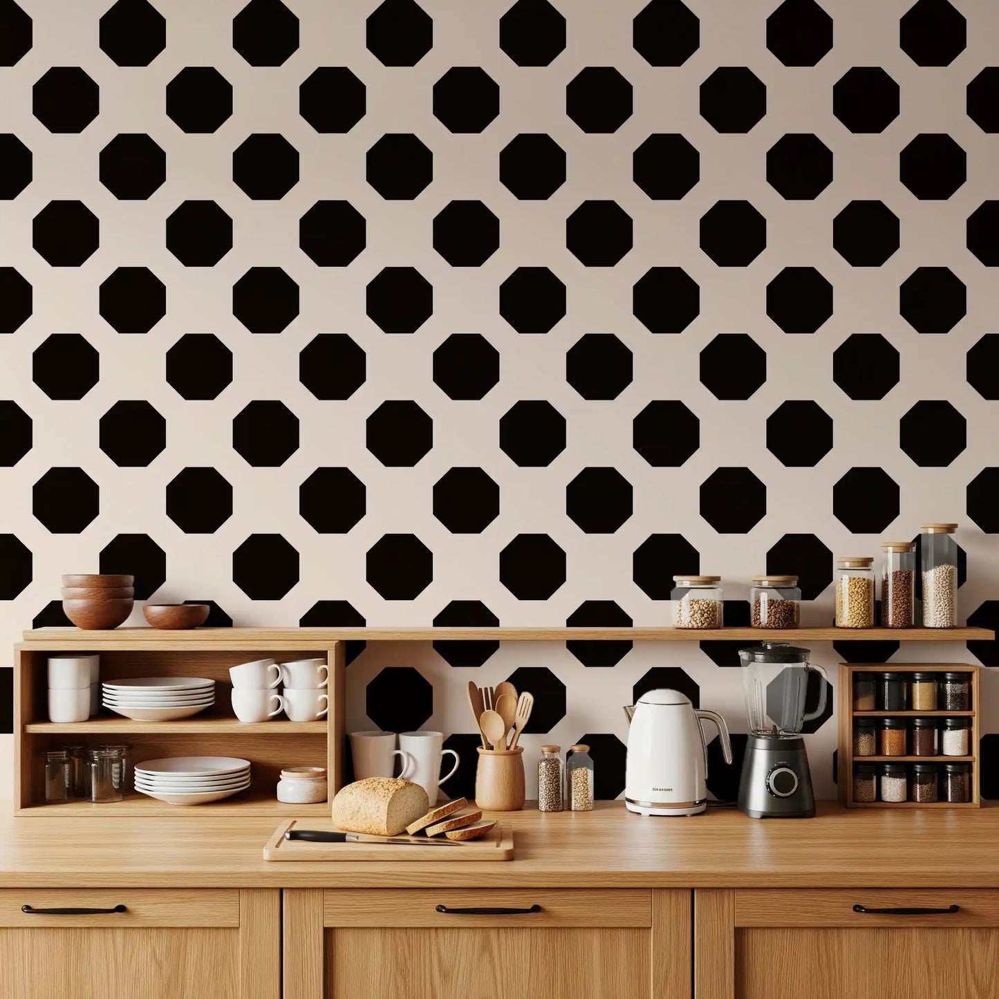 Minimalist Black Octagon Grid Wallpaper⁠