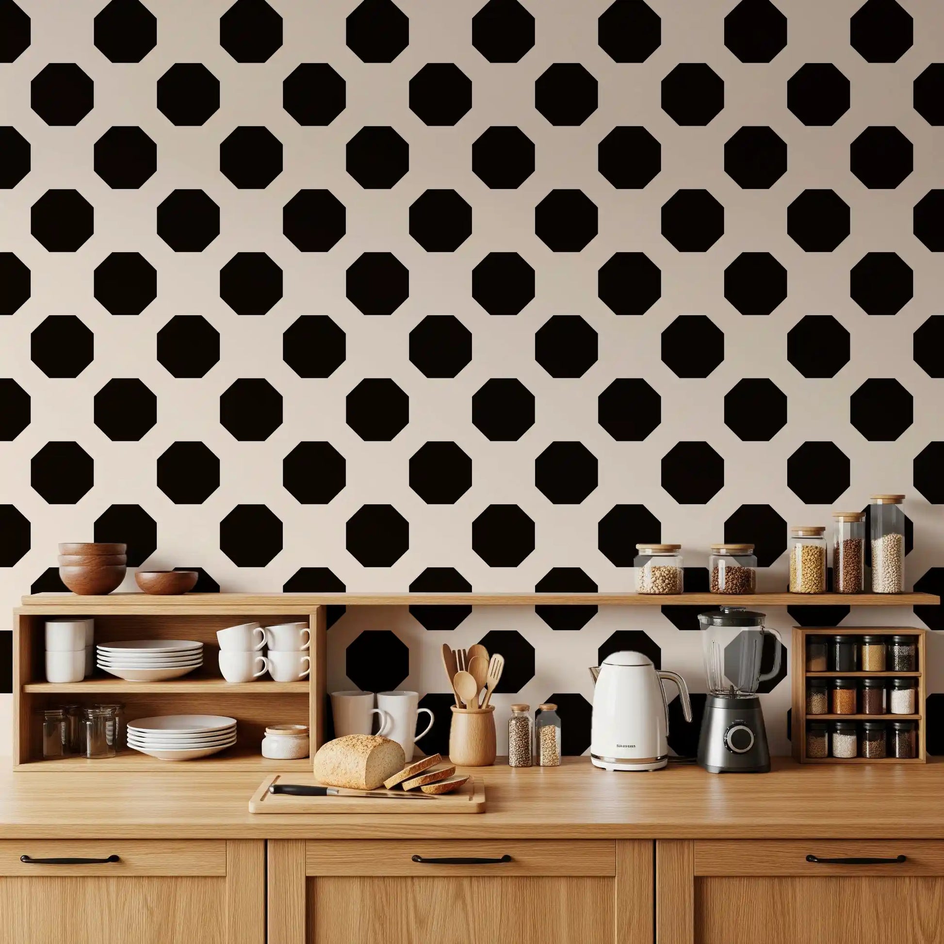 Minimalist Black Octagon Grid Wallpaper⁠