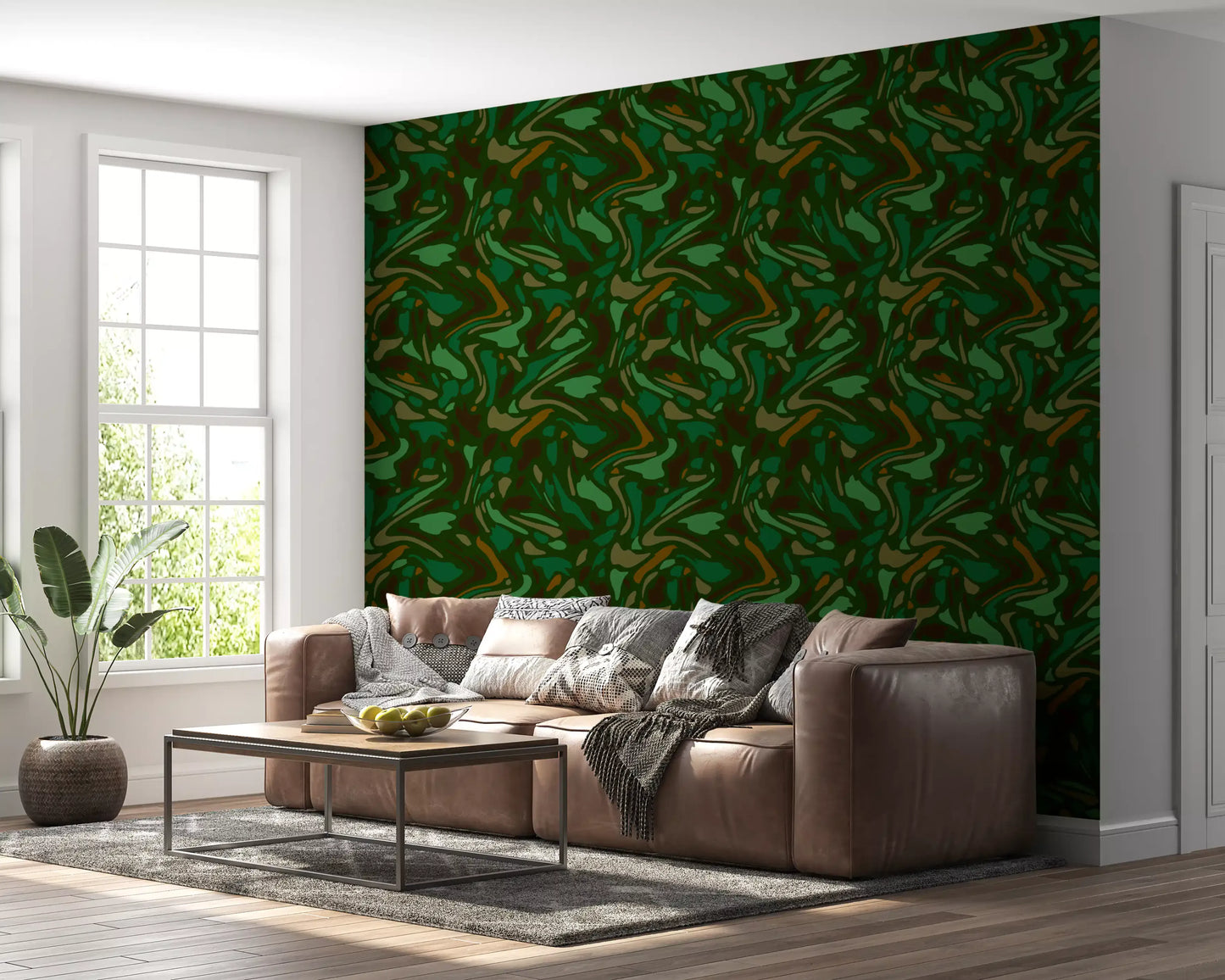 Fluid Camo Texture in Earth Tones Wallpaper⁠