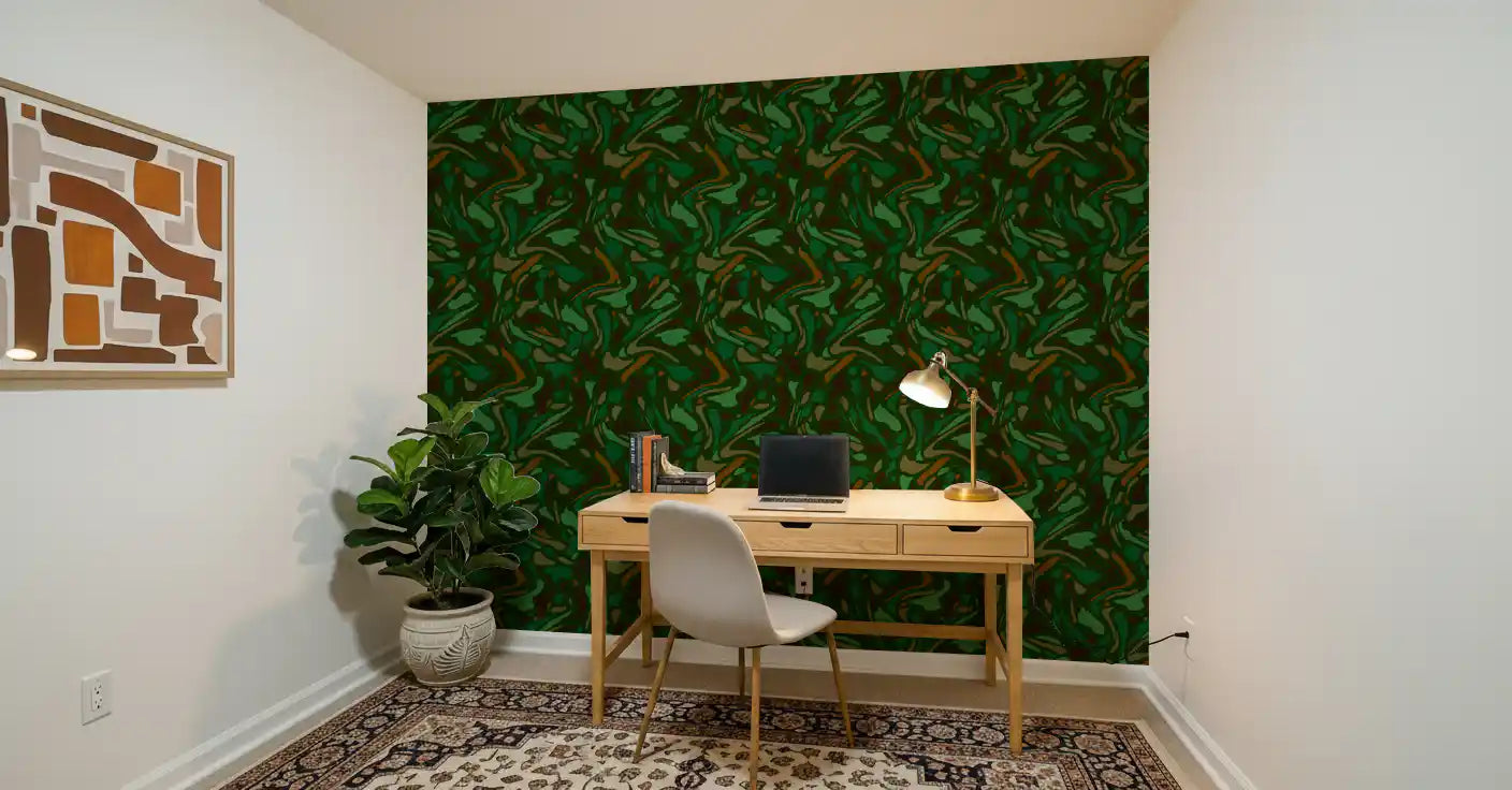 Fluid Camo Texture in Earth Tones Wallpaper⁠