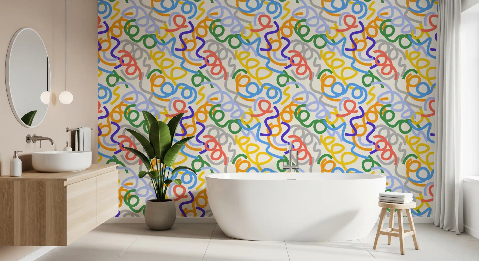Playful Rainbow Swirls Wallpaper⁠