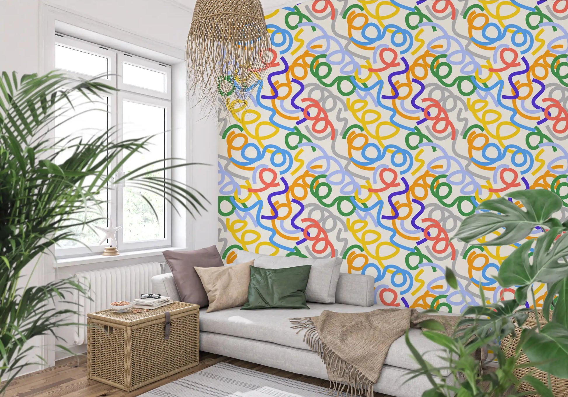 Playful Rainbow Swirls Wallpaper⁠