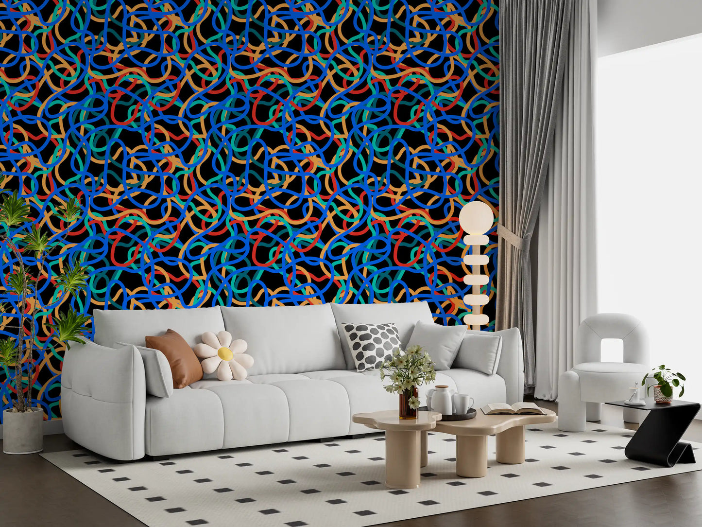 Interwoven Retro Curves Wallpaper⁠