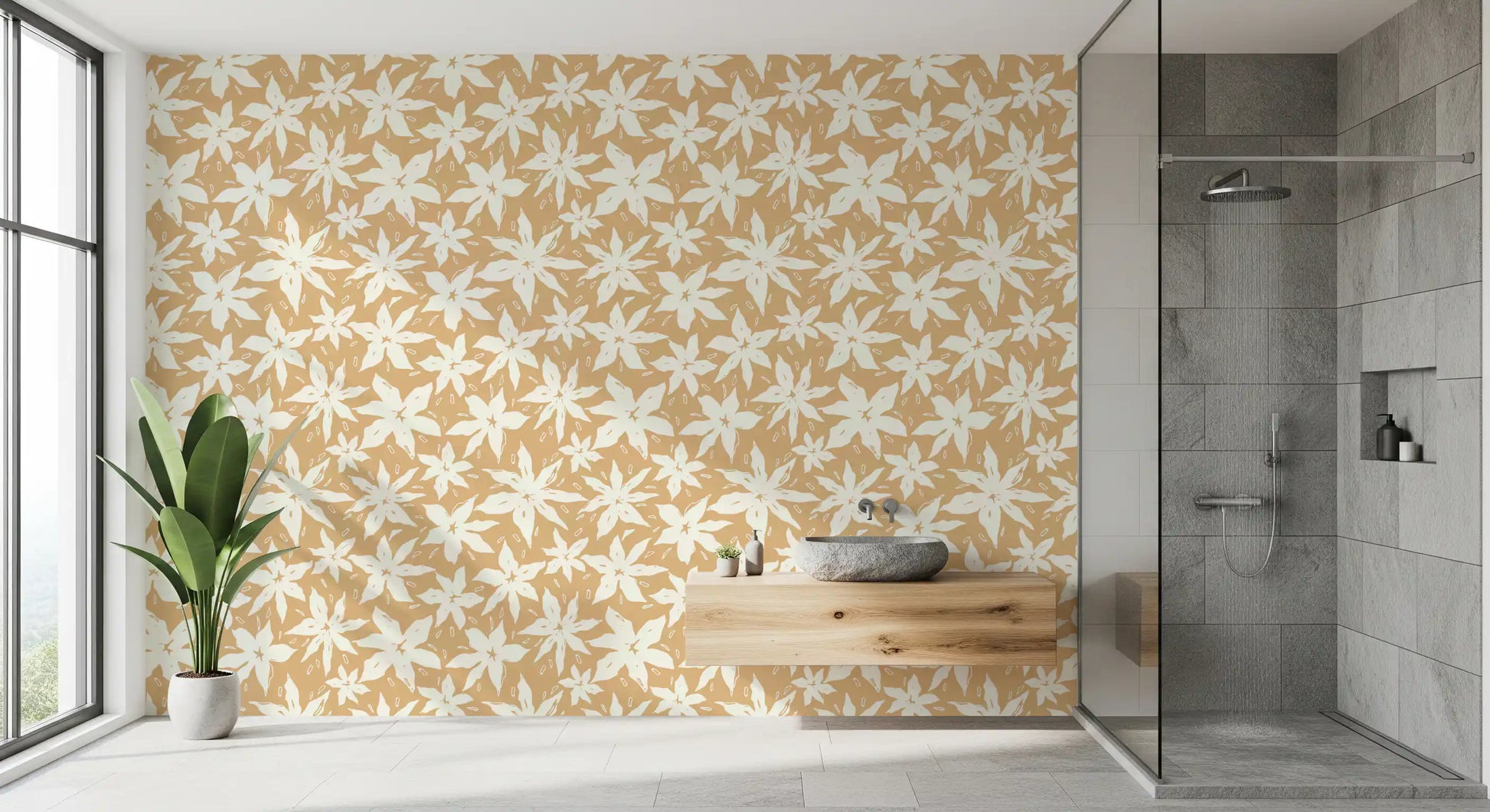 Cream Floral Bloom Motif Wallpaper⁠