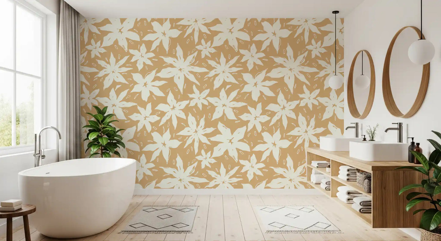 Cream Floral Bloom Motif Wallpaper⁠