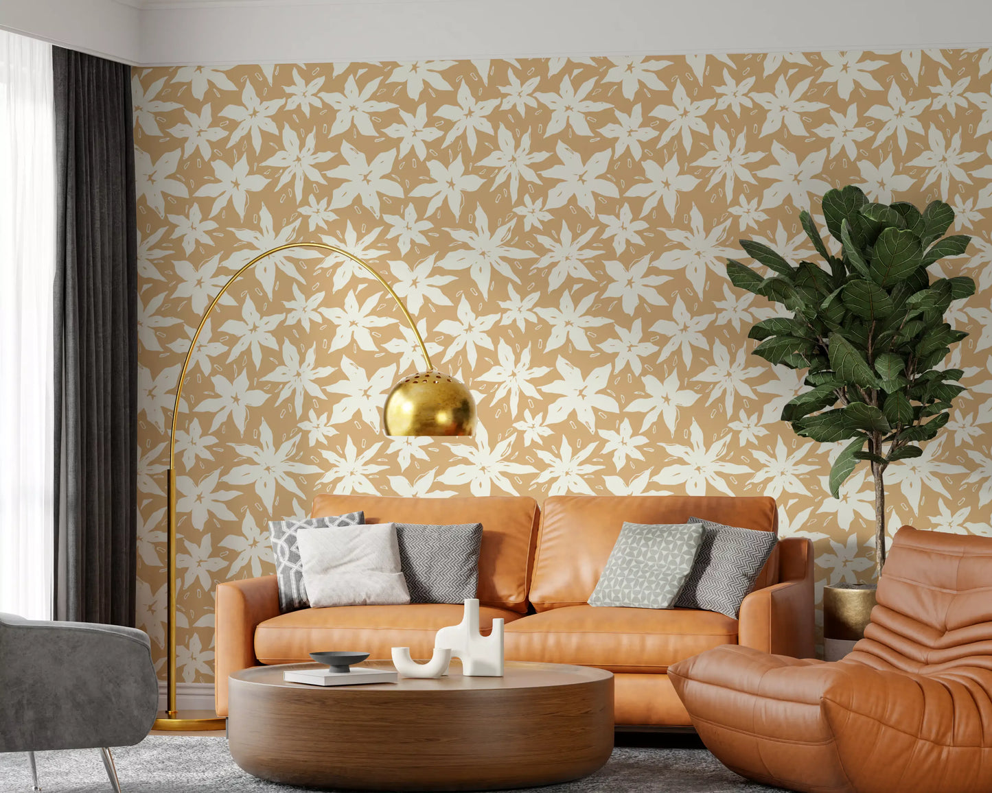 Cream Floral Bloom Motif Wallpaper⁠