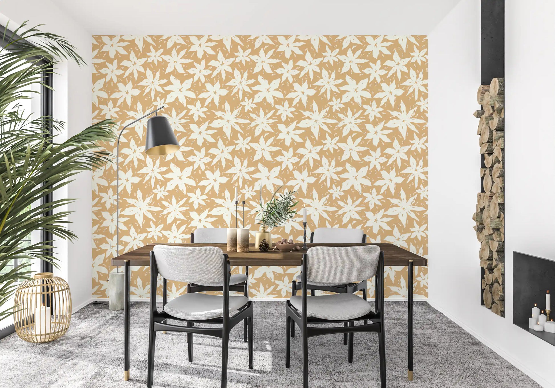 Cream Floral Bloom Motif Wallpaper⁠