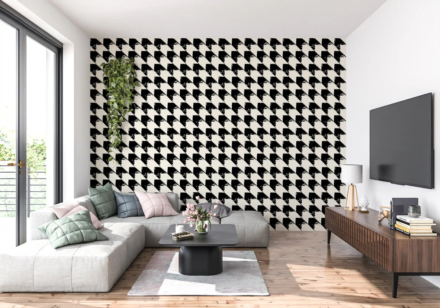 Abstract Ink Geometric Grid Wallpaper⁠