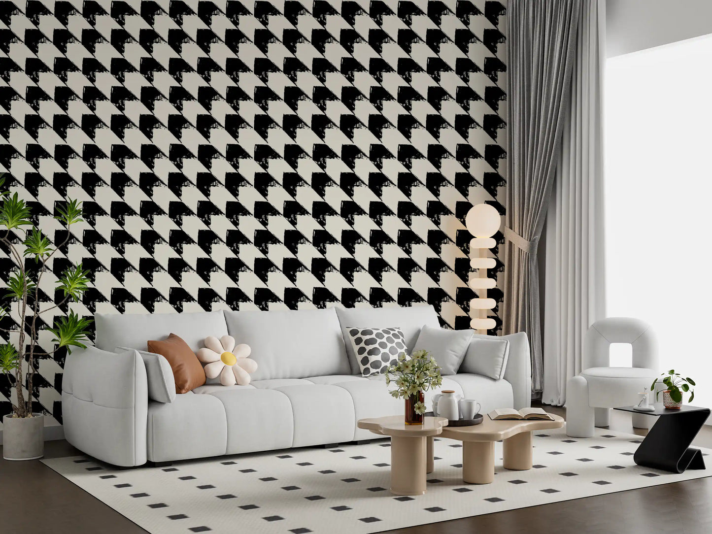 Abstract Ink Geometric Grid Wallpaper⁠