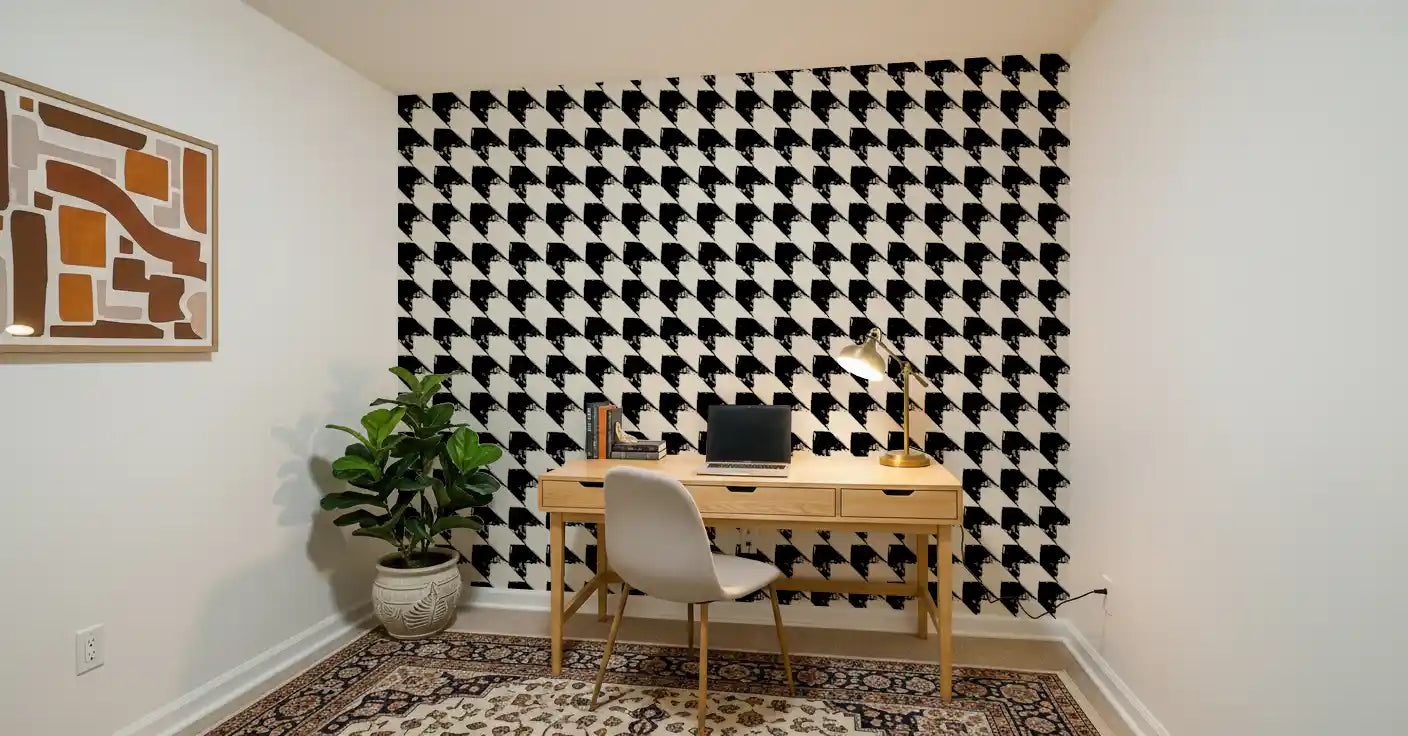Abstract Ink Geometric Grid Wallpaper⁠