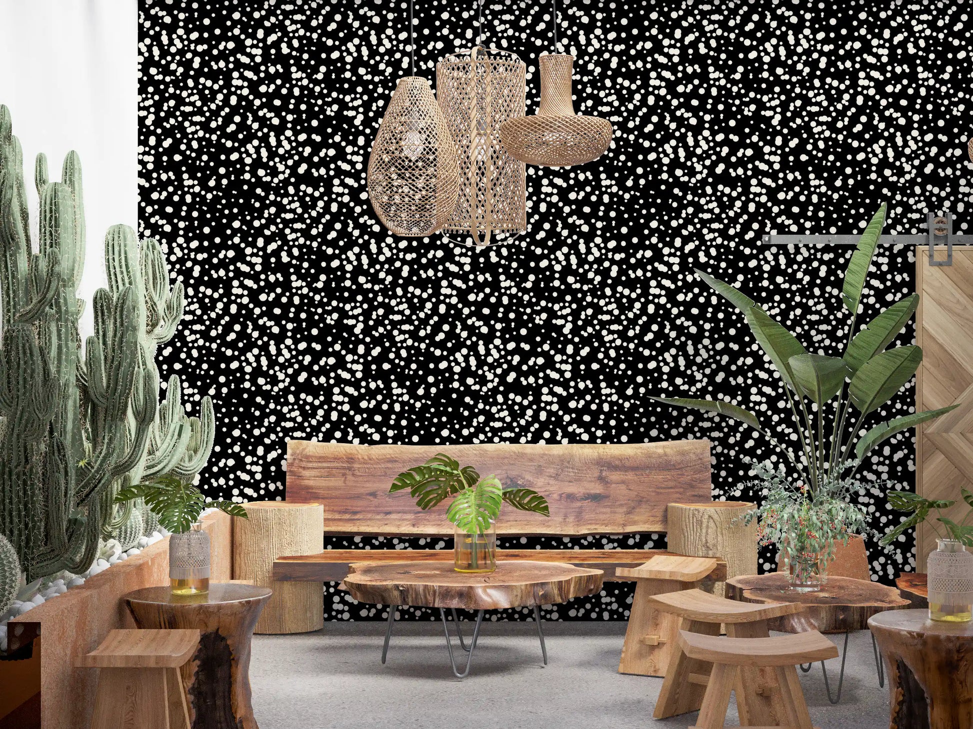 Monochrome Scattered Dots Pattern Wallpaper⁠